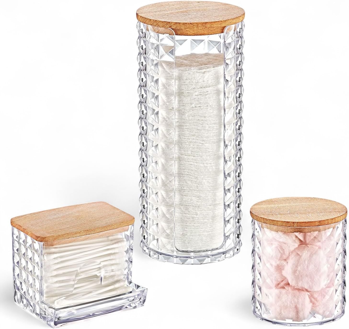 Alternative view of Ahşap Kapaklı 3'lü Organizer Set, Model Modern Pamukluk Düzenleyici Şık 3'lü Pamukluk Set - Şık ve Fonksiyonel Ahşap Kapaklı 3'lü Organizer Set