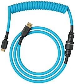 Alternative view of Gaming Premium Coiled Klavye Kablosu - Altın Kaplama USB-A (PC) USB-C (Klavye), Kablo Karışıklığına Karşı Koruma, Çift Örgülü Kılıf, 5 Kutuplu Aviator Fiş - Electric Blue