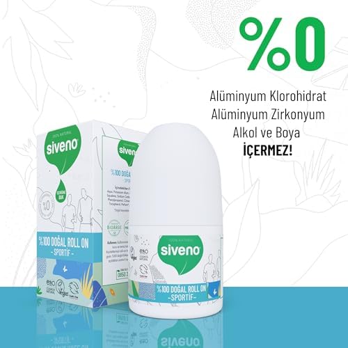 Siveno %100 Doğal Roll-On Sportif Sporcu Deodorant Ter Kokusu Önleyici Bitkisel Lekesiz Vegan 50 ml