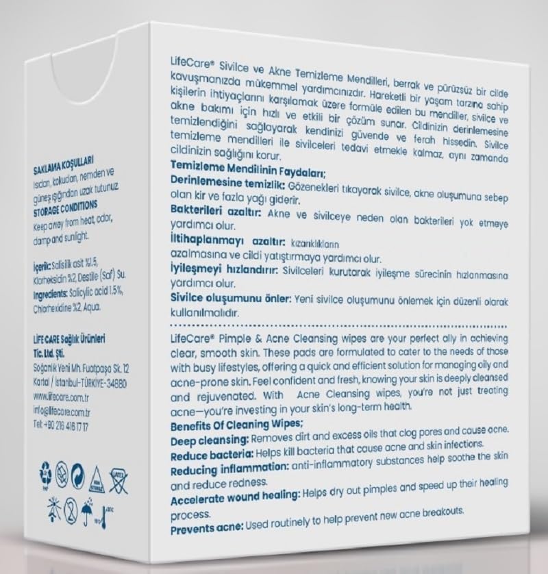Alternative view of Sivilce Akne Temizleme Mendili 100 adet alkolsüz formül