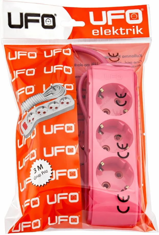 Alternative view of UFO 3lü 3 Metre Topraklı Grup Priz, 16A 250V, Üçlü Uzatma Kablosu Fuşya Renk