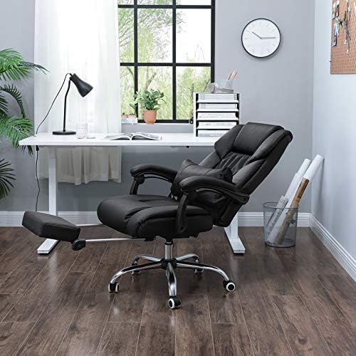 Ayak Uzatmalı Ofis Koltuğu, Bel Destekli, Deri, Siyah 67 x 66 x 116 cm Obg71B