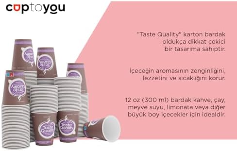 50 adet Tek kullanımlık karton bardak, 12 oz sıcak kahve bardağı, sıcak/soğuk içecek bardağı 300 ml, Taste