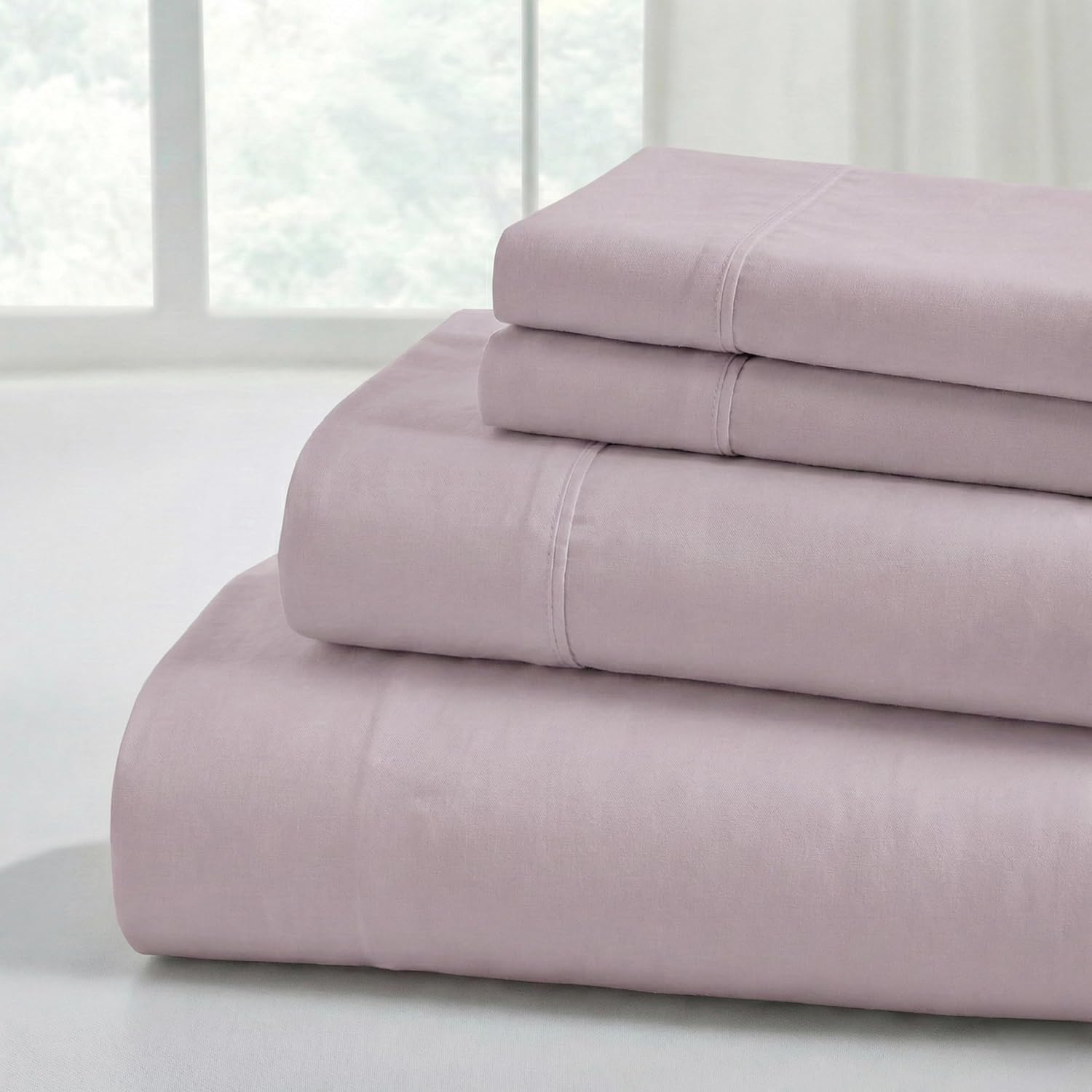 Modern Threads Yumuşak Mikrofiber Düz Çarşaflar - Lüks Mikrofiber Yatak Çarşafları - Düz Çarşaf, Derin Cepli Lastikli Çarşaf ve Yastık Kılıfları Tozlu Leylak Rengi Kral