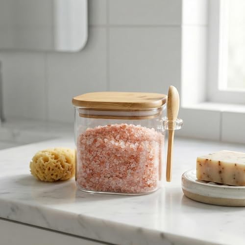 Alternative view of 600 ml Bambu Kapaklı ve Kaşıklı Kare Cam Kavanoz, Vakumlu Ahşap Kapaklı Baharatlık, Kendinden Kaşık Yuvalı Şeker, Kahve ve Banyo Tuzu Saklama Kabı