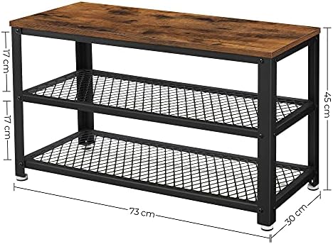 Vasagle Ayakkabı Tezgahı, 2 Raflı, Ayakkabı Saklama Yeri, 73 X 30 X 45 cm, Giriş Alanı için, Koridor, Oturma Odası, Metal Çerçeve, Endüstriyel Tasarım, Eski Kahverengi-Siyah Lbs73X