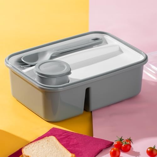 Alternative view of 1183 Kendinden Kaşık Çatallı Sosluk Bölmeli Beslenme Kabı - Taşınabilir Lunch Box Gri