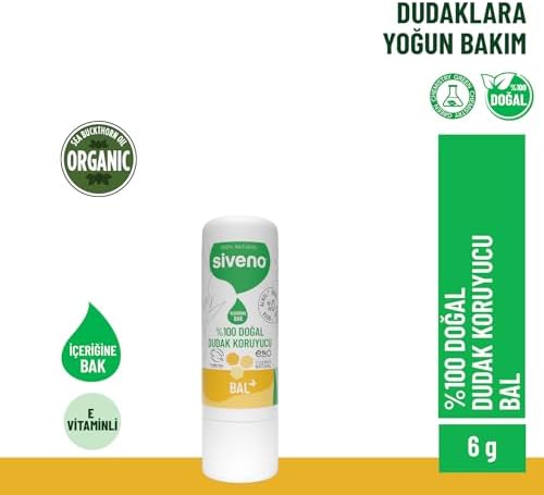 Siveno%100 Doğal Dudak Koruyucu Bal Bitkisel Lipbalm Dudak Kremi Nemlendirici Parlatıcı Onarıcı 6 G