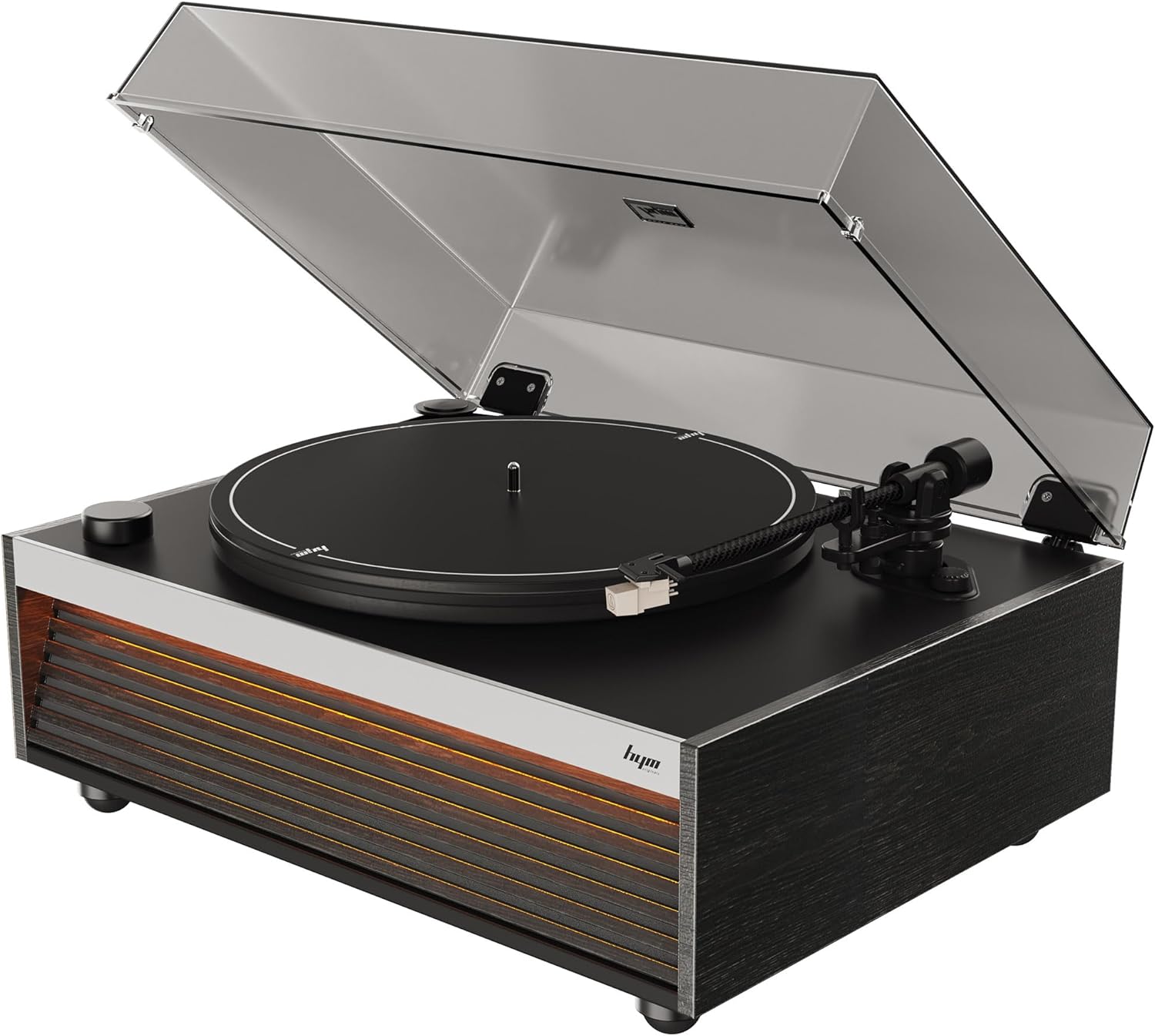 Lumi Dahili Bluetooth Hoparlörlü Işıklı Retro Pikap Plakçalar Aux, RCA Çıkışlı All-in-One, Siyah Ceviz