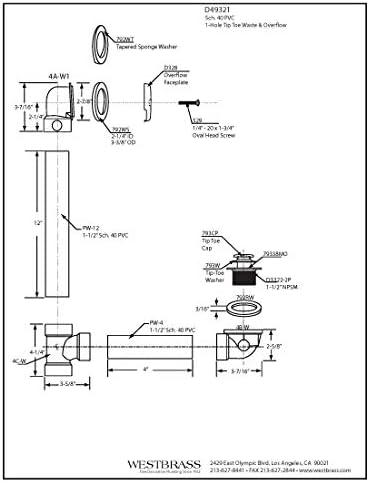 Alternative view of Westbrass D49321 – 62 PVC tek delikli dirsekli banyo atığı