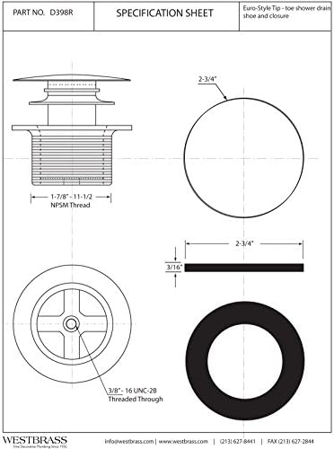 Westbrass D398R Euro Style"Full Cover Ada izin verilen 1 – 1/2 inç Npsm kalın diş Tip-TOE küvet tahliye, D398R-62
