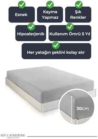 Lastikli & Hipoalerjenik Çarşaf |%100 Pamuk Penye Kumaş | Gri 120x200, LUXCARSAF
