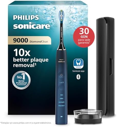 Sonicare DiamondClean 9000 Şarjlı Diş Fırçası, 4 Temizlik Modu, Basınç Sensörü, Seyahat Kabı ve Uygulama Desteği, Lacivert Geçişli, HX9911/88