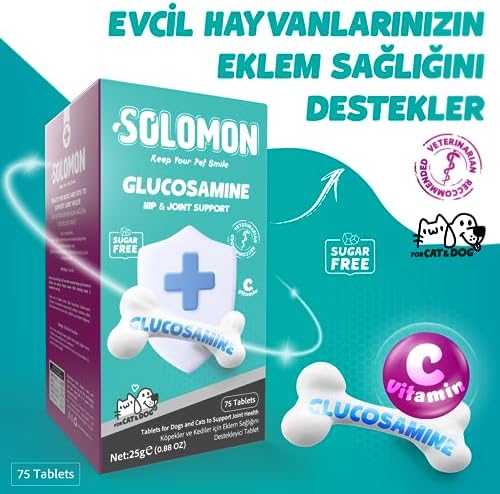 Solomon Glucosamine Tablet Kedi ve Köpekler için Eklem ve Kas Sağlığı Destekleyici Glukozamin Takviye Gıda 75 Tablet