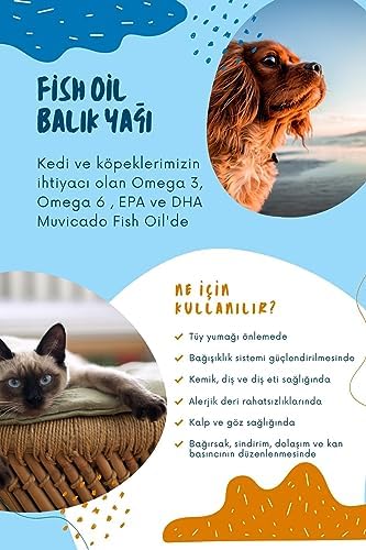 Muvicado Fish Oil - Kedi ve Köpekler İçin Omega 3 ve Omega 6 Balık Yağı Bağışıklık Sistemi 200 ML