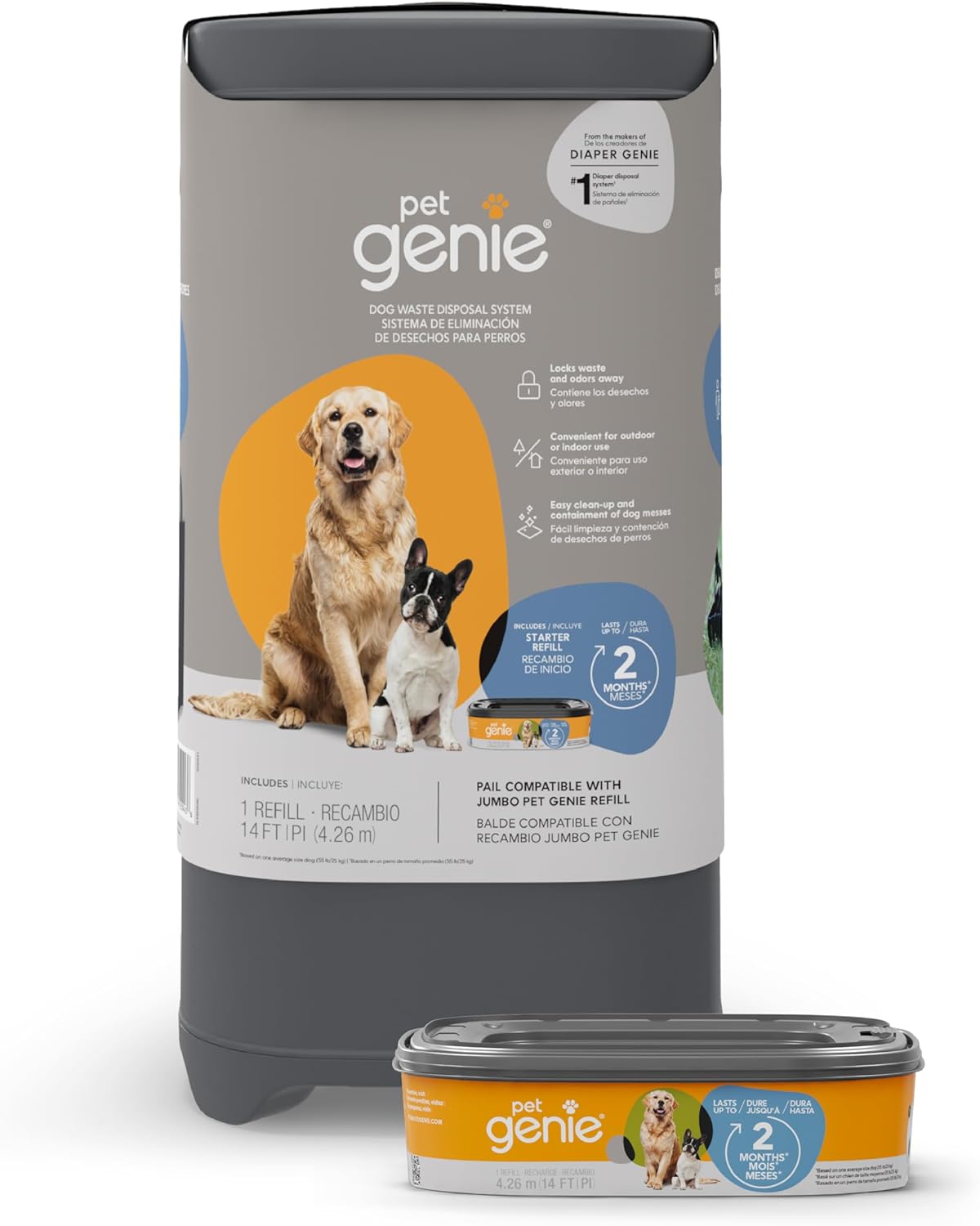 Pet Genie Köpek Atık İmha Sistemi, Dış ve İç Mekan Kullanımı için - Sürgülü Kollu Çöp Kovası ve Koku Bariyeri Teknolojili Dolum - 1 Dolum Dahil, 2 Aya Kadar Dayanıklı