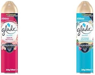 Glade Aerosol Aşkın Büyüsü Oda Kokusu 300 mL (1 x 300 mL) ve Glade Aerosol Okyanus Sessizliği Oda Kokusu 300 mL (1 x 300 mL)