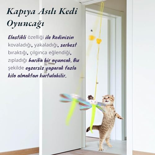 Okavango Elastik Kendinden Yapışkanlı Renkli Kedi Oyun Oltası Kedi Oyuncağı Yapışkanlı Olta Eğitim Oyuncağı (2 Adet)