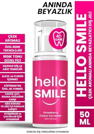 Hello Smile Anında Beyazlatıcı Diş Jeli, Çilek Aromalı, Leke Karşıtı & Plak Önleyici, Ferahlatıcı Günlük Ağız Bakımı, 50 ML