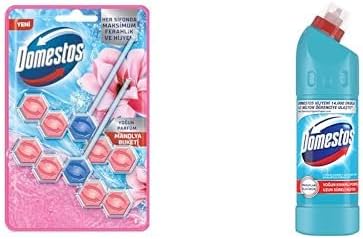 Domestos WC Blok 5'li Güç Tuvalet Bloğu Manolya Ferahlığı Maksimum Hijyen 100 G ve Domestos Yoğun Kıvamlı Çamaşır Suyu Okaliptüs Ferahlığı 750 ml, 100 g + 750 ML