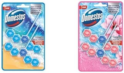 Domestos WC Blok 5'li Güç Tuvalet Bloğu Okyanus Ferahlığı Maksimum Hijyen 100 G ve Domestos WC Blok 5'li Güç Tuvalet Bloğu Manolya Ferahlığı Maksimum Hijyen 100 G