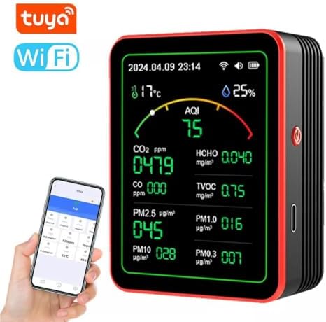 Alternative view of 15'li AQI,TEMP,HUMI,CO2,HCHO,CO,TVOC,PM2.5,PM10,PM1.0,PM0.3 Dedektör Taşınabilir Ev Ofis Hava Kalitesi Ölçüm Cihazı
