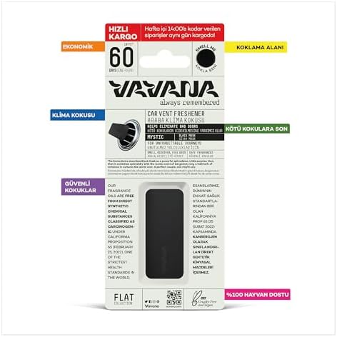 VAVANA Araba Klima Kokusu, Flat Oto Kokusu, 60 Gün Etkili Araç Kokusu (Siyah Musk)