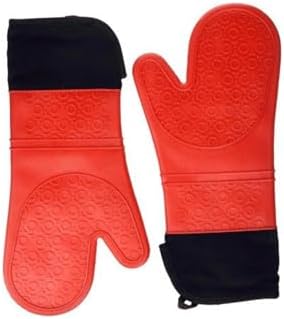 Kırmızı Silikon Yanmaz Yapışmaz Isı Yalıtımlı Mutfak Fırın Eldiveni Tencere Sahan Tutacak 35 Cm