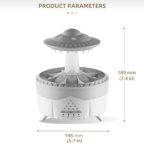 UFO Yağmur Efektli Hava Nemlendirici – Ultrasonik Buhar, Sessiz Çalışma, 7 Renk LED Işık, Zaman Ayarlı (2H/4H/8H), Otomatik Kapanma, Aromaterapi Uyumlu