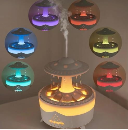 Alternative view of UFO Yağmur Efektli Hava Nemlendirici – Ultrasonik Buhar, Sessiz Çalışma, 7 Renk LED Işık, Zaman Ayarlı (2H/4H/8H), Otomatik Kapanma, Aromaterapi Uyumlu
