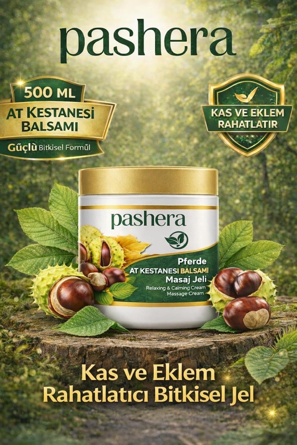 Pashera At Kestanesi Masaj Kremi, Kas ve Eklem Rahatlatıcı 500 ml