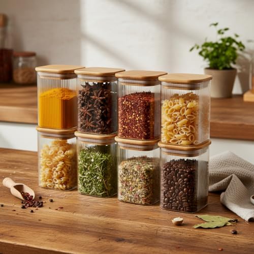 Alternative view of 6'lı Set 350 ml Bambu Kapaklı Kare Cam Kavanoz - 6x10 cm Vakumlu Orta Boy Şeffaf Erzak Kabı Kahve Çay Baharatlık ve Mutfak Düzenleyici Organizer Saklama Kutusu