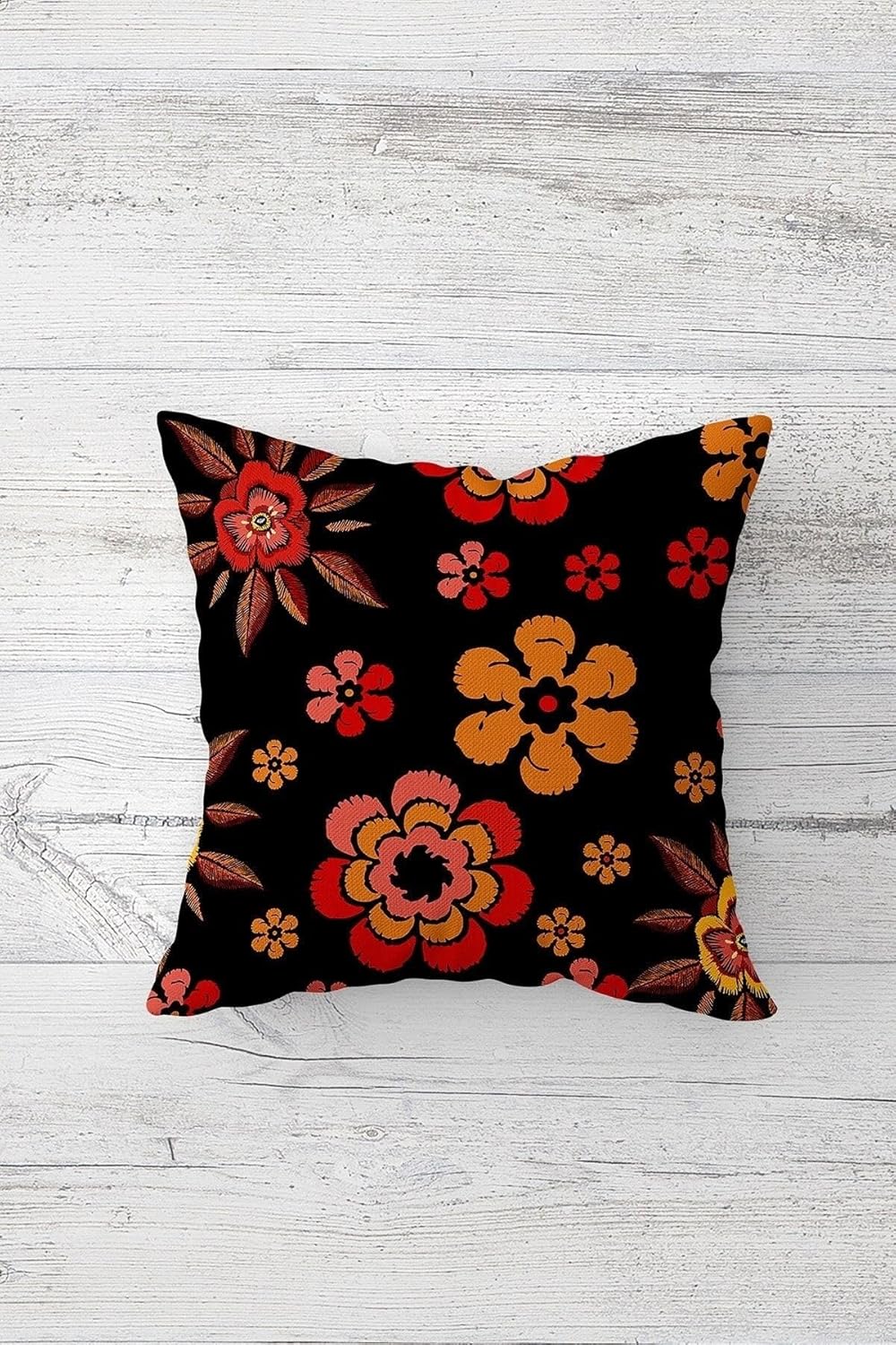 Pelangi Çiçekli Motif Çift Tarafı Baskılı Gizli Fermuarlı Yastık Kılıfı Kırlent Koltuk Yastık Kılıfı, siyah 45 x 45