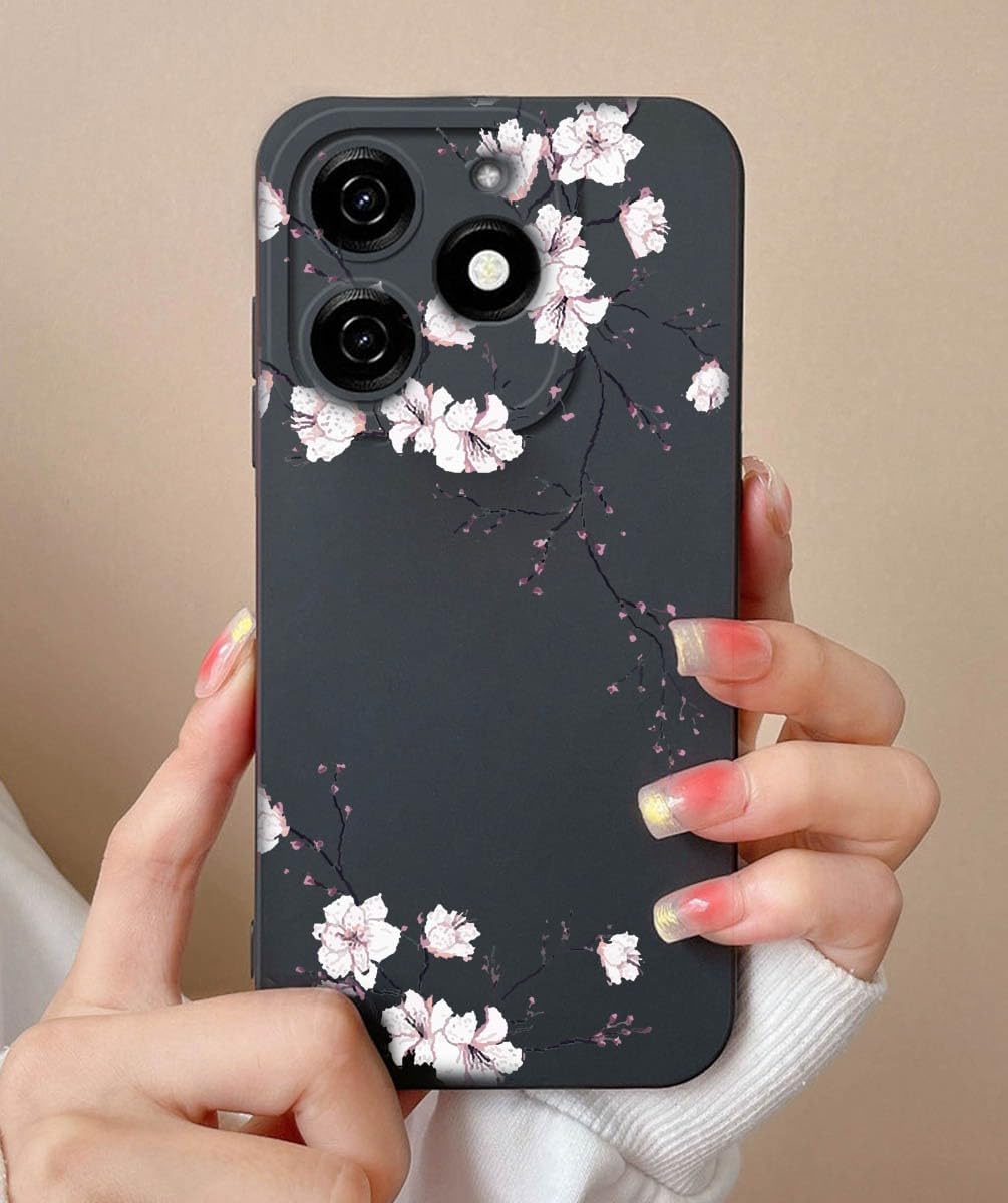 Spark 10 Pro İle Uyumlu Siyah Kılıf Üzerine UV Baskılı Desenli Telefon Kılıfı – Şık, Dayanıklı ve Hafif Koruma Kılıfı – Özel Tasarım ile Estetik Görünüm (sakura)