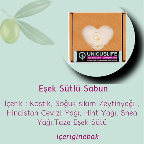 Unicuslife% 100 Saf Doğal Eşek Sütlü Sabun, Katkısız, Soğuk İşlem, El Yapımı (İçeriğinebak) 100 gr