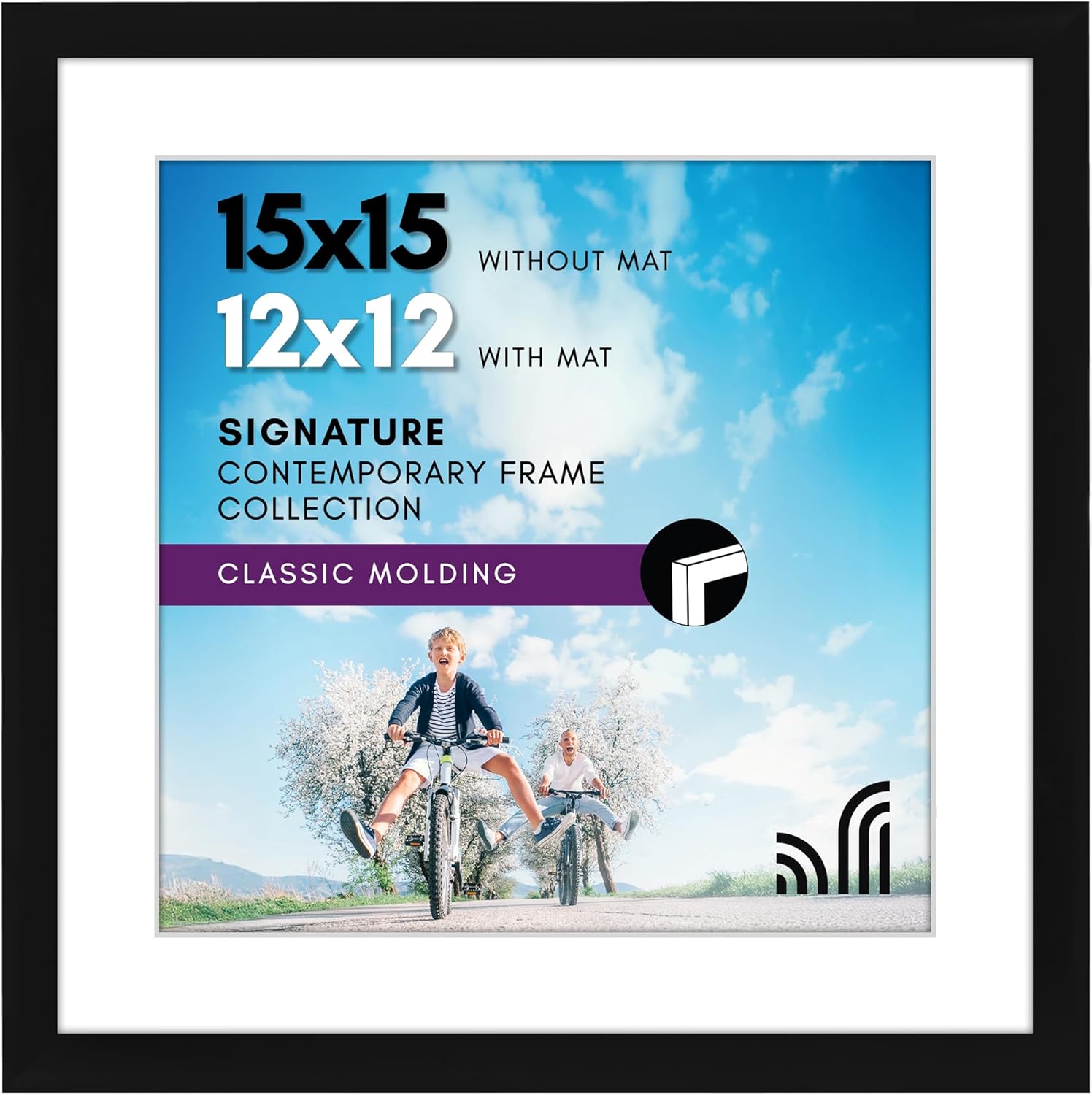 Alternative view of Siyah 15x15 Resim Çerçevesi - Mat ile 12x12 Çerçeve veya 15x15 Mat Olmayan Çerçeve olarak kullanın - Asma Donanımlı Ahşap Çerçeve - Duvar için Kare Resim Çerçevesi