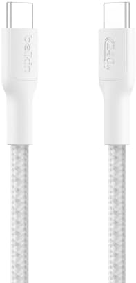 Eco Örgülü USB-C - USB-C Kablosu, 1 m, 240 W, Yumuşak, Esnek Hızlı Şarj Kablosu, 16, Galaxy S25, 9, MacBook, iPad Pro ve Daha Fazlası için Tip-C Şarj Kablosu - Beyaz (USB 2.0)