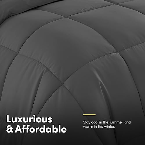 Ultra Yumuşak Kuş Tüyü Alternatif Set ve Lüks Yatak Çarşafları, Polyester, Gri, Çift Kişilik
