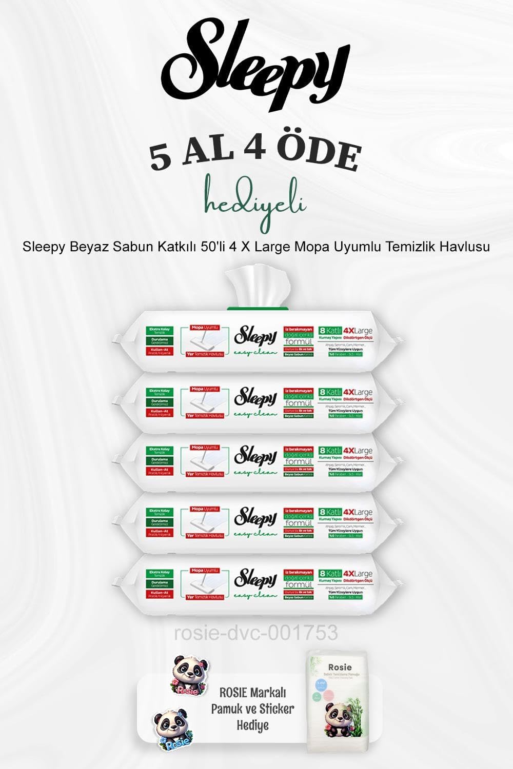 Beyaz Sabun Katkılı 50'li 4 X Large Mopa Uyumlu Temizlik Havlusu 5 Al 4 Öde ve Rosie Pamuk