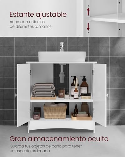 Vasagle 2 Kapılı Lavabo Dolabı, Banyo Dolabı, Ayarlanabilir Raflar, Bol Depolama Alanı, 60 X 30 X 60 Cm, Beyaz Bbc01Wt