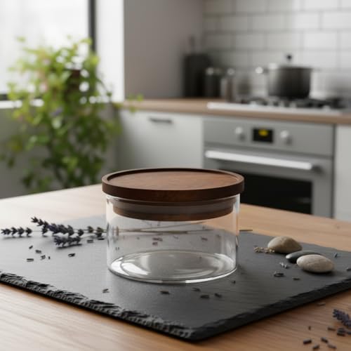 Alternative view of Doğal Akasya Ahşap Kapaklı Cam Saklama Kabı - 300 ml Vakumlu Kare Kavanoz, Hava Almaz Baharatlık ve Erzak Kabı