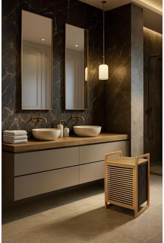 Tuğra Store Modern Bambu Çamaşır Kirli Sepeti Geniş Hacim 61X40 X35 cm 100 Lt