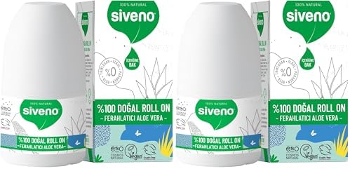 Siveno%100 Doğal Roll-On Aloe Deodorant Ter Kokusu Önleyici Bitkisel Lekesiz Vegan 50 ml (2 paketi)