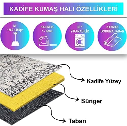 Alternative view of Dizayn Blackshade Desenli Kadife Pamuk Tabanlı Yıkanabilen Kaydırmaz Antibakteriyel Salon Halısı 200x300