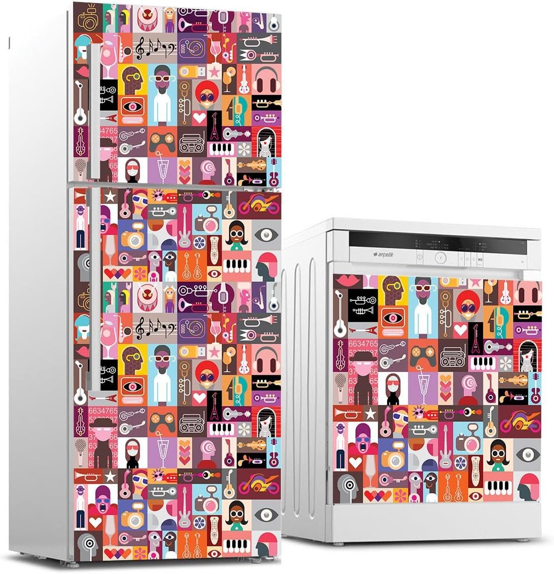 Alternative view of Buzdolabı ve Bulaşık Makinası Beyaz Eşya Kaplama Pop Art Music Collage