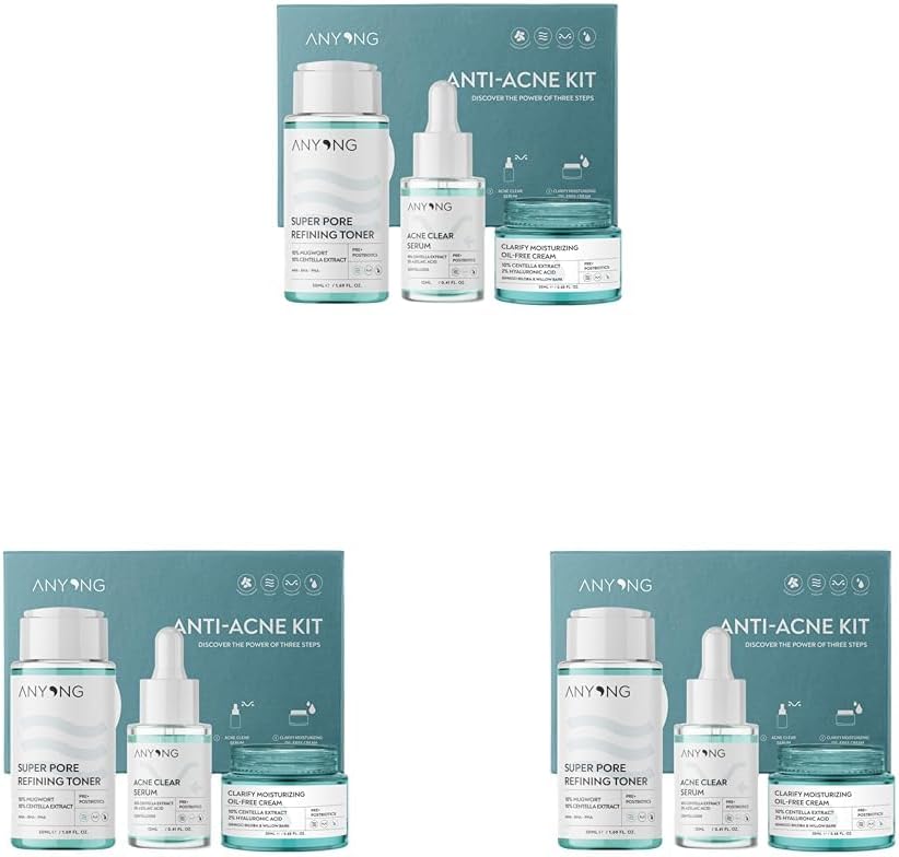 Anyong Akne Karşıtı Ve Gözenek Sıkılaştırıcı Karma-yağlı Cilt Bakım Kiti (TONİK, SERUM, KREM)/ Azelaik Asit (50 ML + 12 ML + 20 ML) (3 paketi)