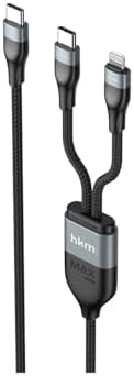 DUO POWER 100W Çift Uçlu, Type-C to Lightning + Type-C Şarj Kablosu, Örgü Tasarım, 1.2 metre, Siyah