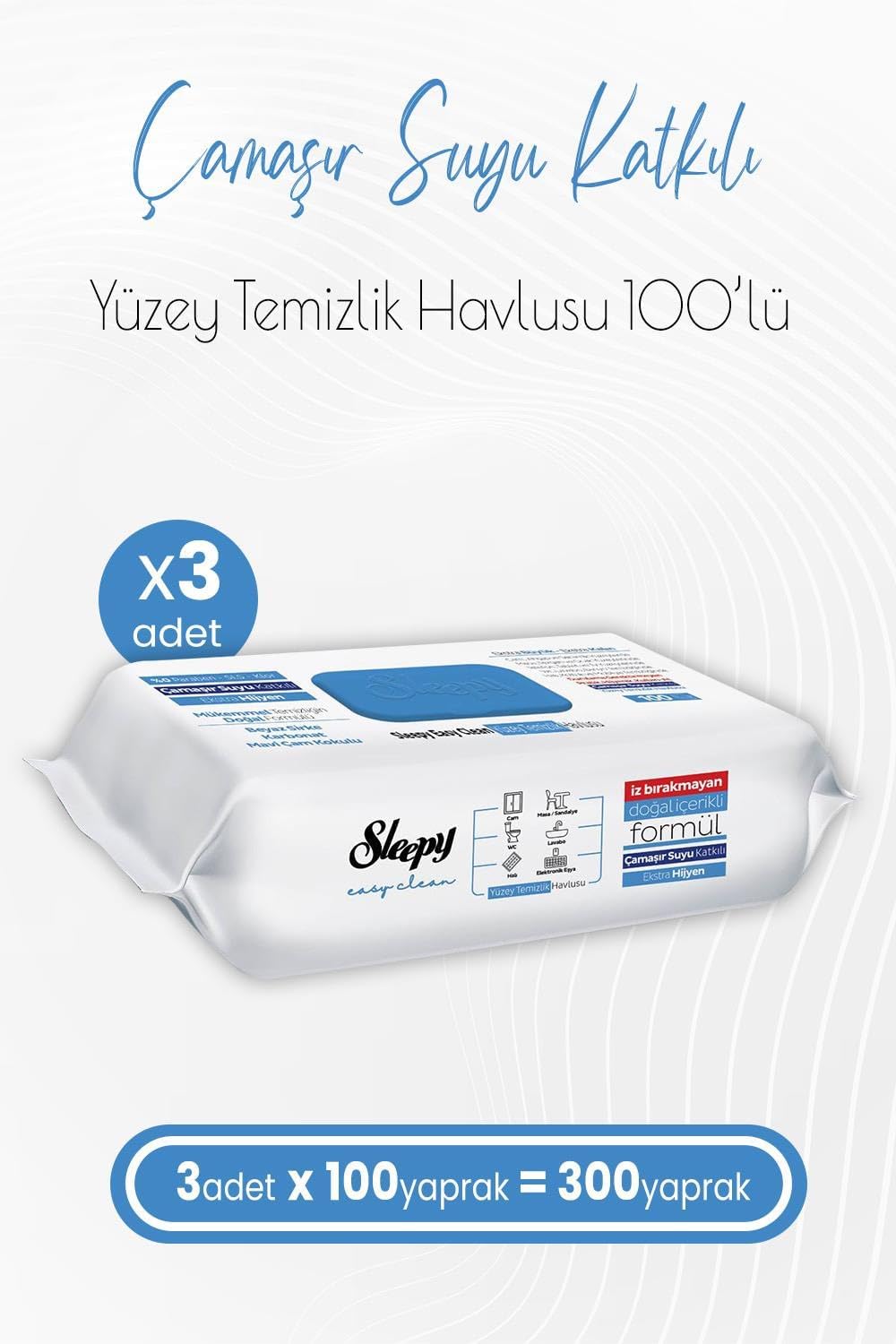 Çamaşır Suyu Katkılı Yüzey Temizlik Havlusu 100 x 3 Adet (300 Yaprak)