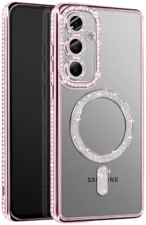 - Galaxy S26 Plus ile uyumlu "S26 PLUS" Taşlı Simli MagSafe ile uyumlu Telefon Kılıfı - Lens Korumalı Lüx Kapak PEMBE - PEMBE