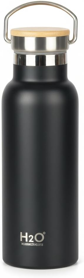 Alternative view of Bambu Kapaklı Siyah Çelik Termos Matara - 500 ml Sızdırmaz Kilitli Mug - Doğal Ahşap Detaylı ve Soğuk Tutan Ofis Termosu